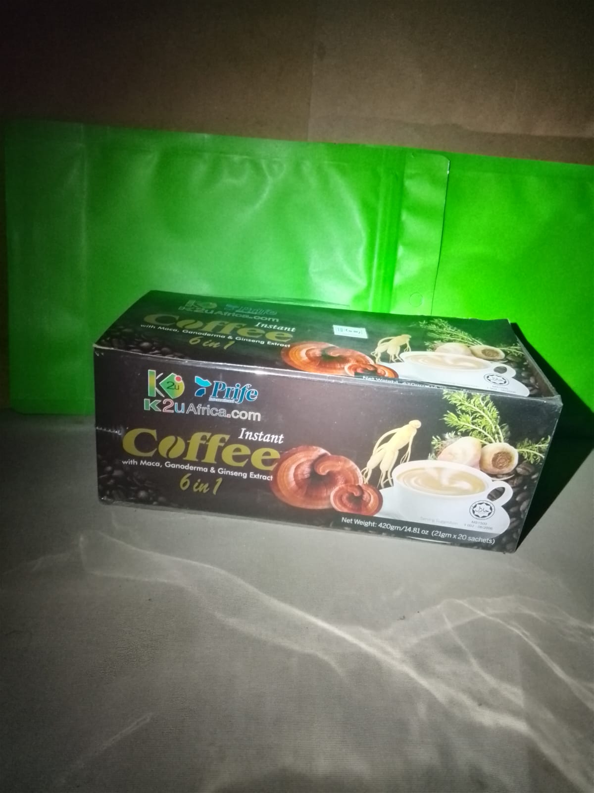 K2U Africa Prife Instant Coffee 6 in 1 – Maca, Ganoderma & Ginseng Extract, 20 Sachets, 420g