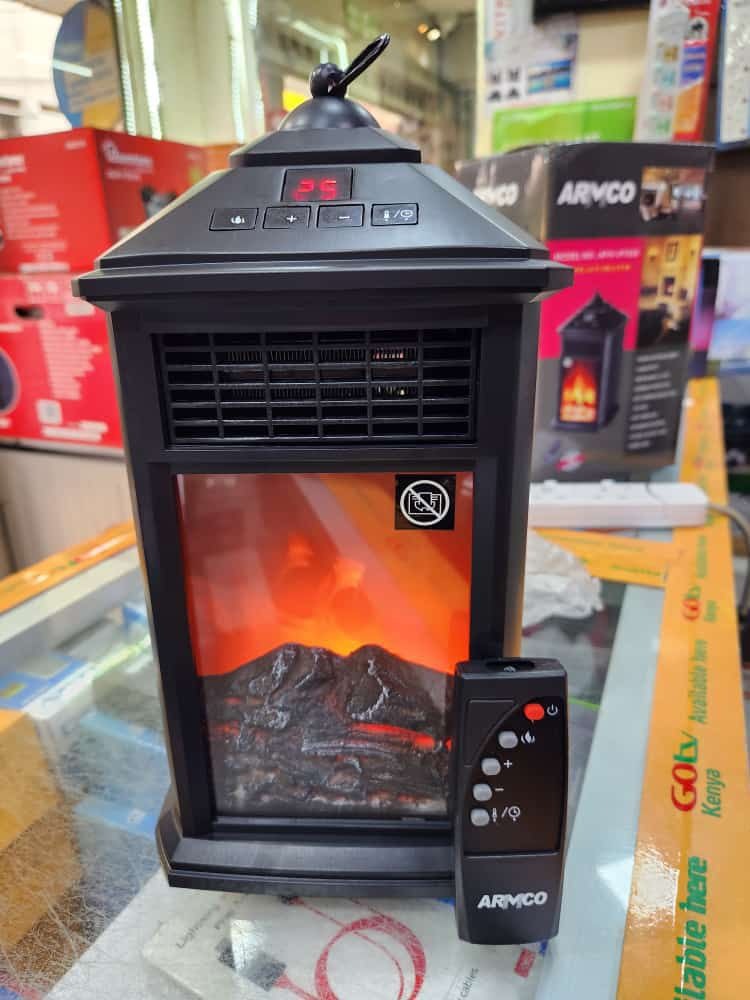 Armco Electric Fireplace Heater with LED Flame Effect & Remote Control – Portable Room Heater