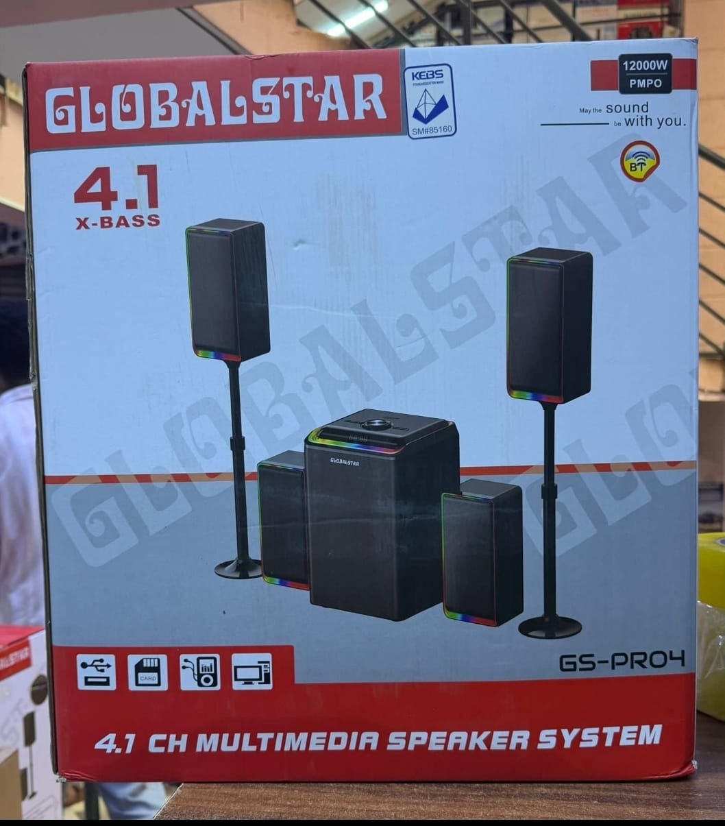GLOBALSTAR GS-PRO4 4.1 Channel Multimedia Speaker System with Bluetooth – 12000W PMPO