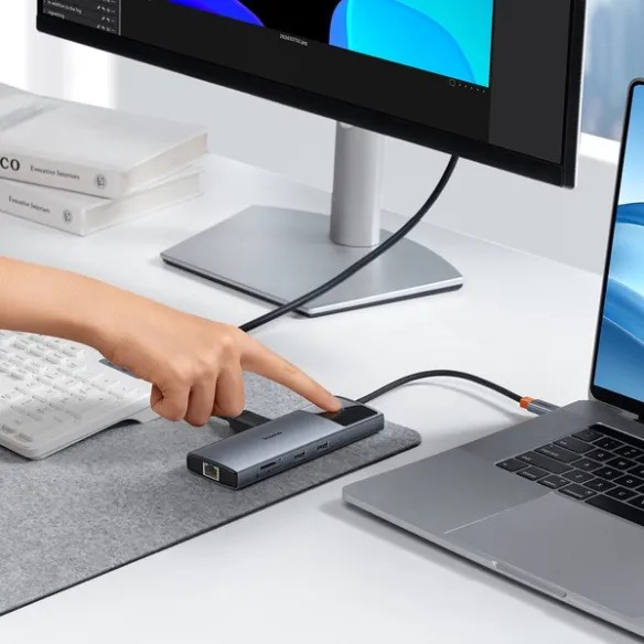 Baseus Metal Gleam Series II 11-in-1 USB-C Hub – Dual HDMI, USB 3.0, SD/TF, RJ45 & PD - photo 2
