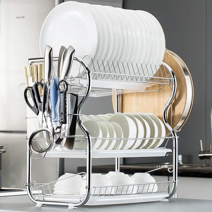 3-Tier Dish Drying Rack – Multi-Layer Kitchen Dish Drainer with Drain Tray & Utensil Holder - photo 2