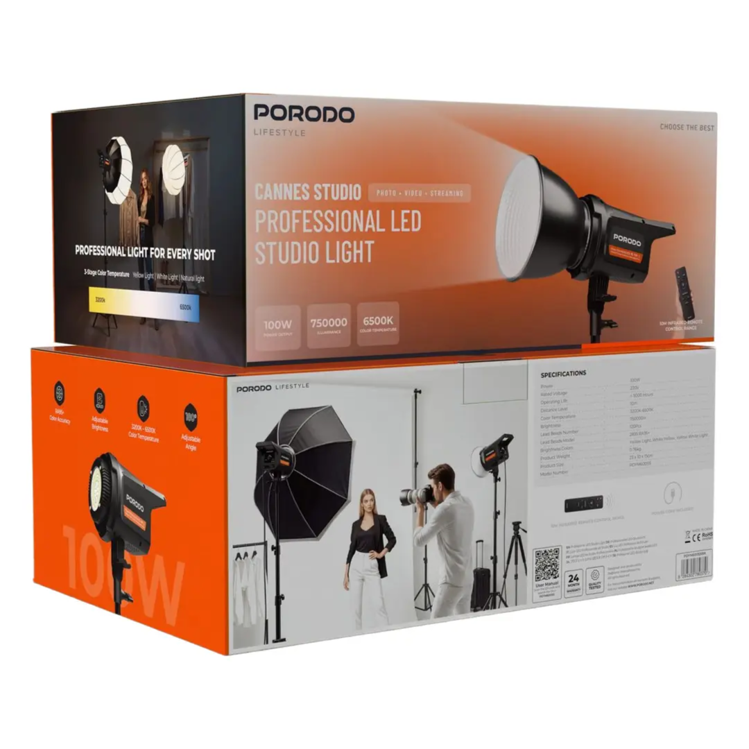 Porodo 100W LED Studio Light – 6500K Professional Photography & Video Light