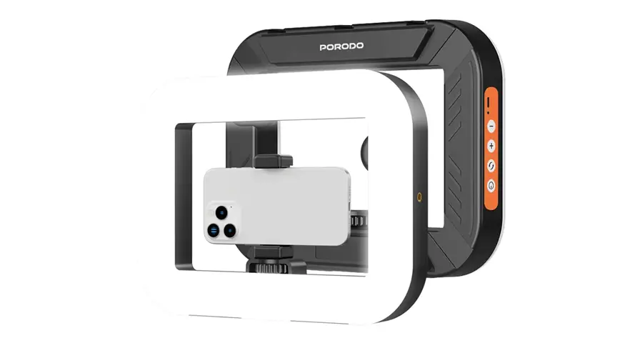 Porodo Handheld Ring Light with Phone Holder – 240 LED Camera & Phone Vlogging Light - photo 2