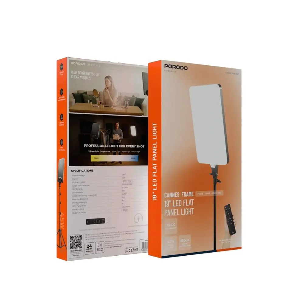 Porodo Cannes Frame 19-Inch LED Flat Panel Light – 45W 6500K Photo, Video & Streaming Light - photo 2