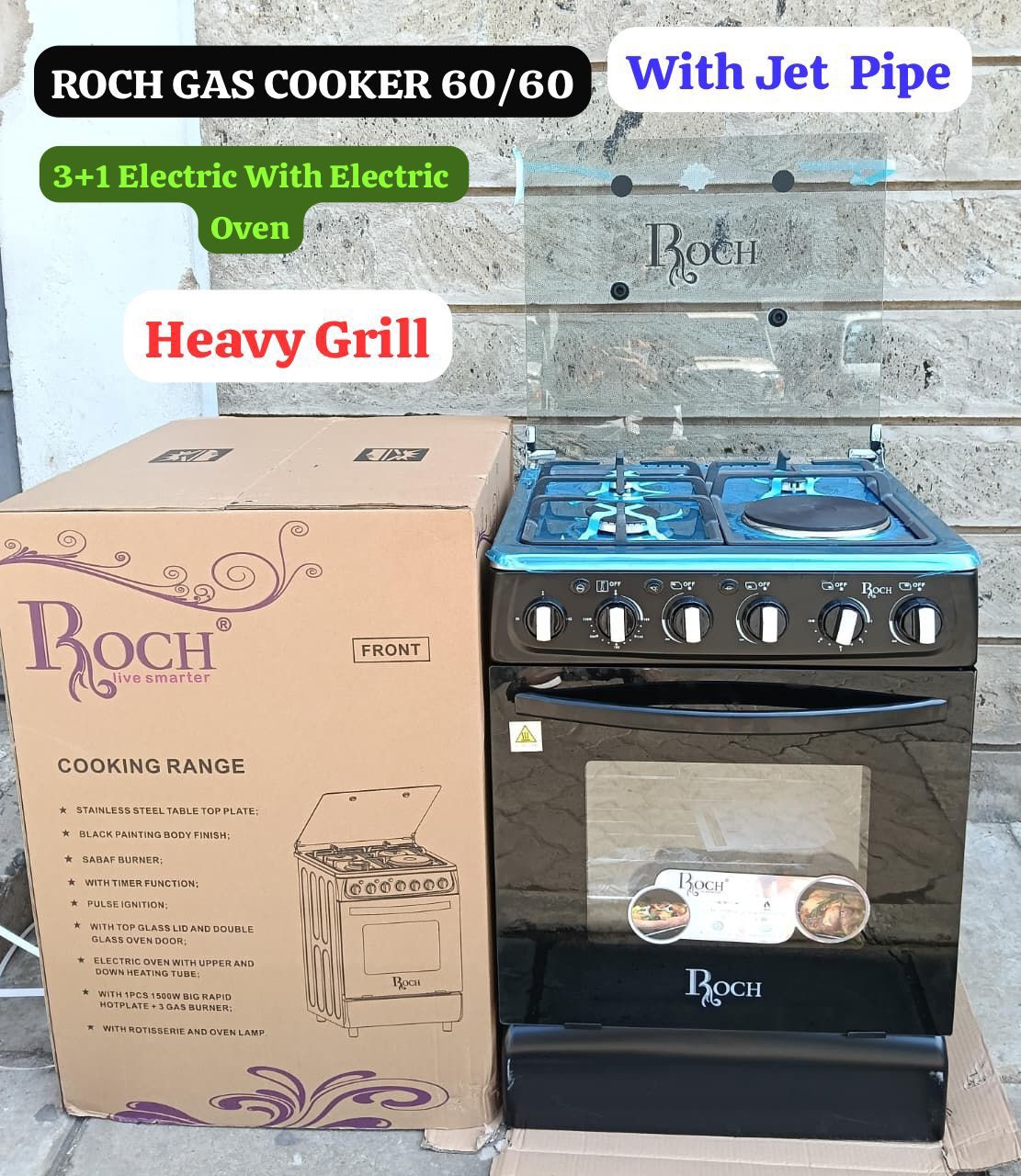 ROCH 60X60CM 3+1 GAS COOKER WITH ELECTRIC HOTPLATE – 3 GAS BURNERS AND 1 ELECTRIC PLATE - photo 2