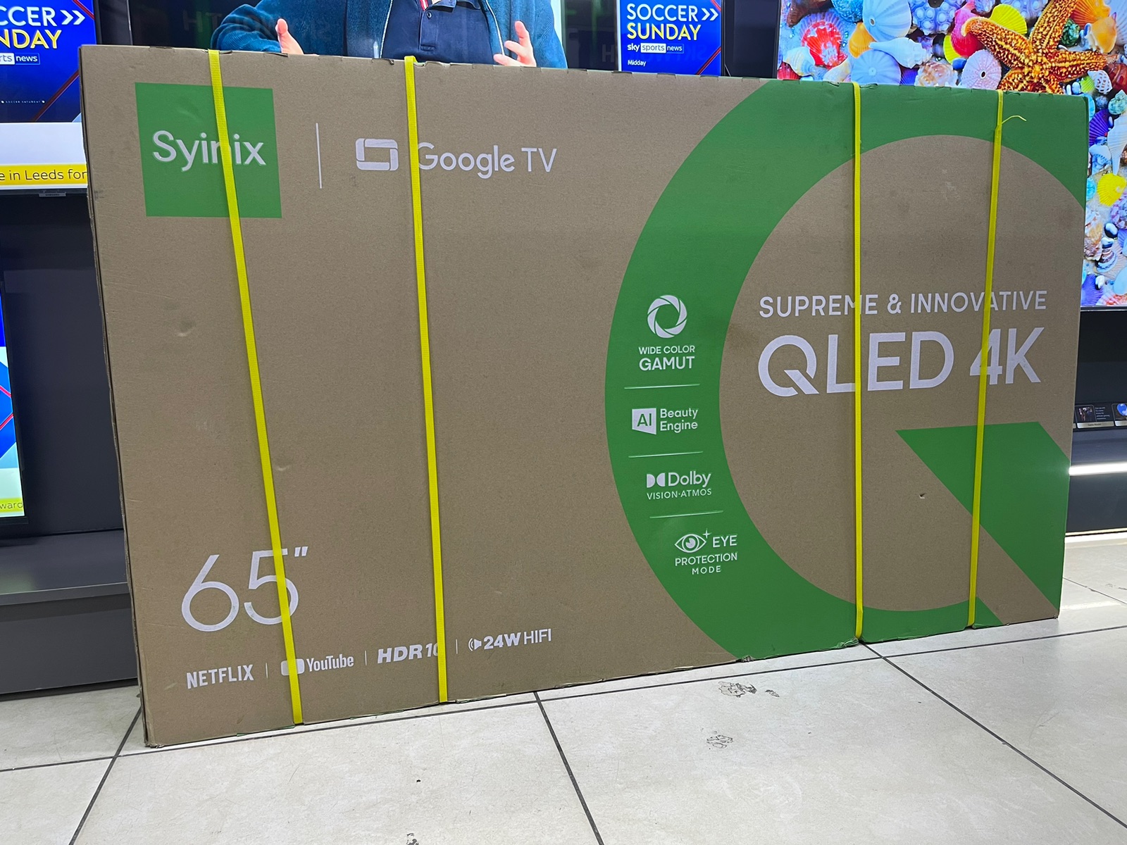 Syinix 65-Inch QLED 4K UHD Google TV – Frameless Smart Television