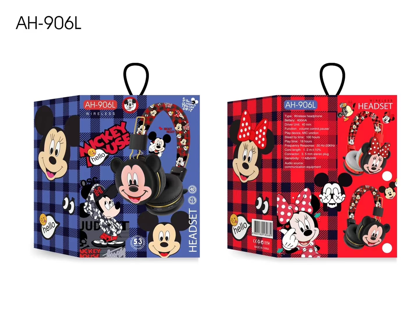 Mickey Mouse Kids Bluetooth Headphones AH-906L Wireless Headset