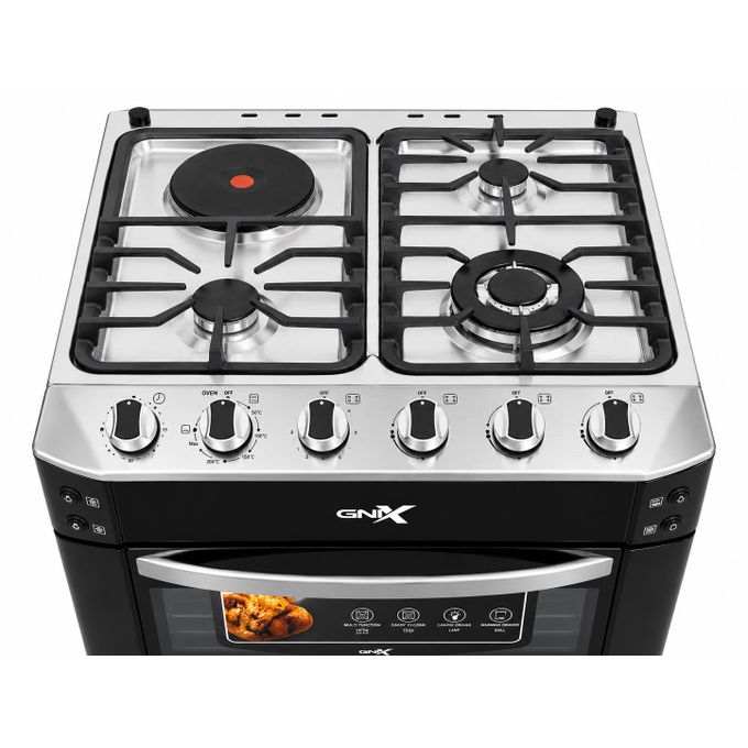 GNIX Black 60x60cm Premium Gas Cooker – 3 Gas Burners + Rapid Hotplate, Triple Ring Wok Burner, Turbo Fan Oven & Rotisse - photo 2