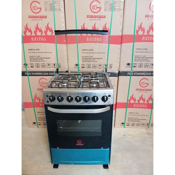 Eurochef 50x55cm Gas Cooker 3+1 with 60L Electric Oven, Rapid Hotplate, Pulse Ignition & Rotisserie – Silver - photo 2