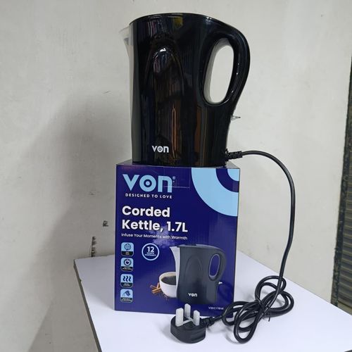 Von 1.7L Electric Kettle – Black Corded Water Boiler for Home & Office