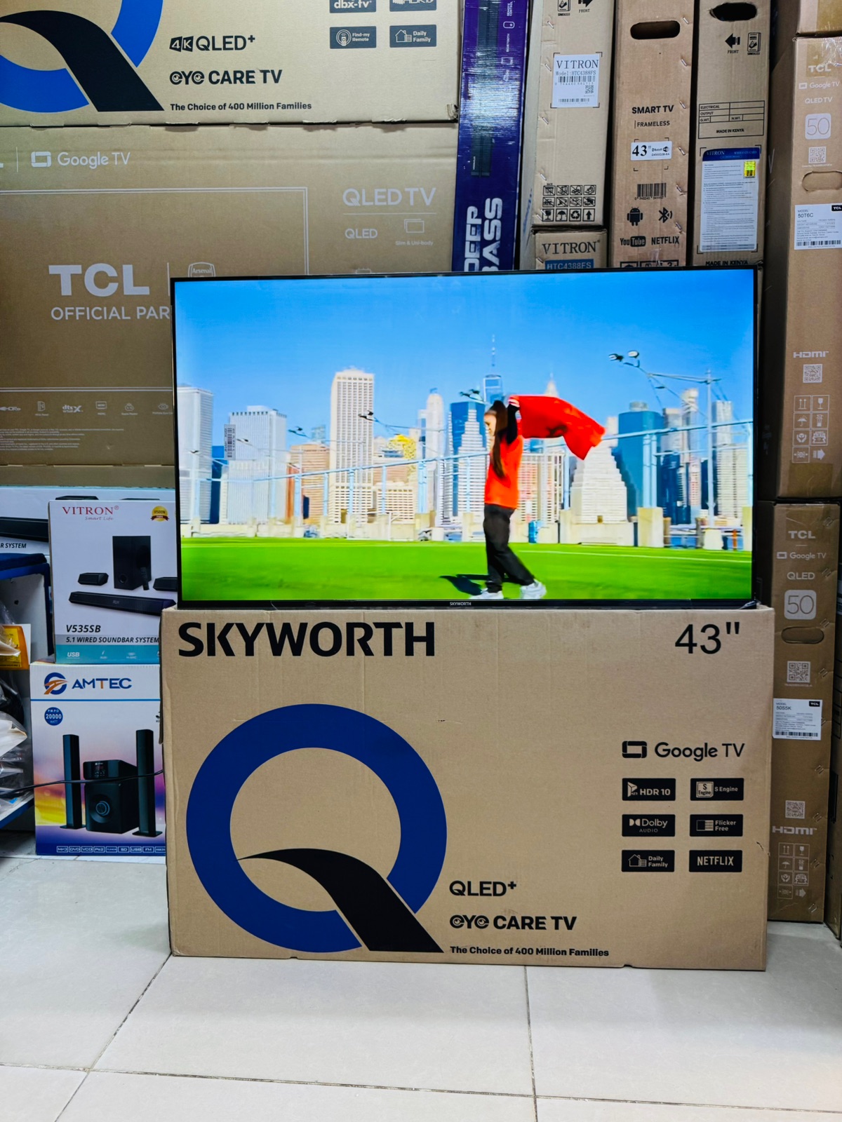 Skyworth 43-Inch QLED+ Google TV – Frameless Smart TV with Bluetooth, Netflix and YouTube