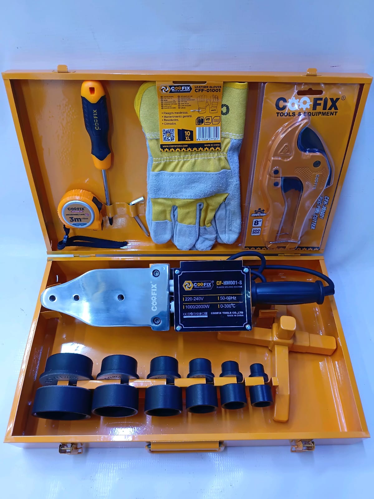 Coofix PPR Welding Machine 2000W 300°C Plastic Pipe Heat Fusion Tool Set with 6 Die Heads and Accessories