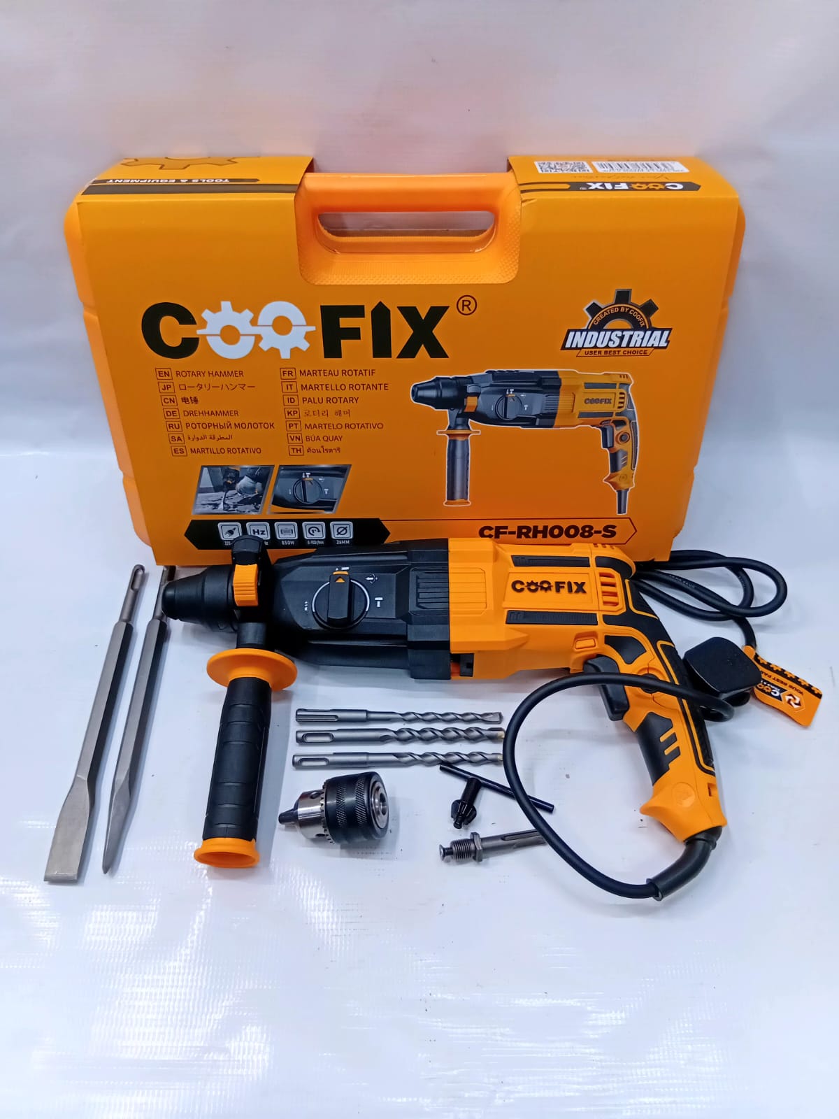 Coofix CF-RH008-S Rotary Hammer Drill with SDS Drill Bits, Chisels and Accessories