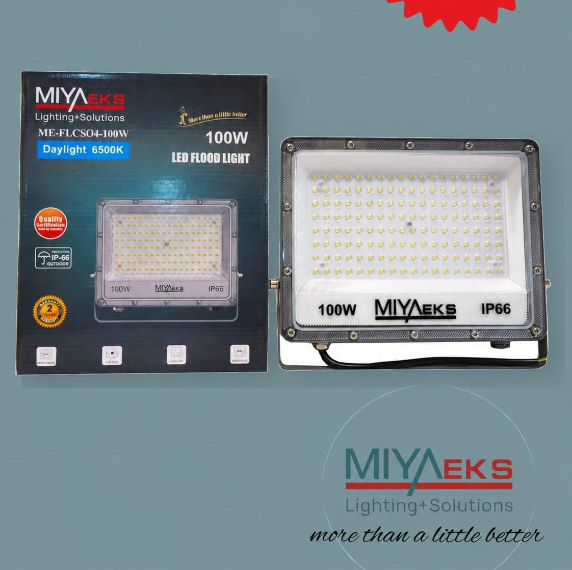 MIYAEKS 100W LED Flood Light – IP66 Waterproof Outdoor Security Light, 6500K Daylight