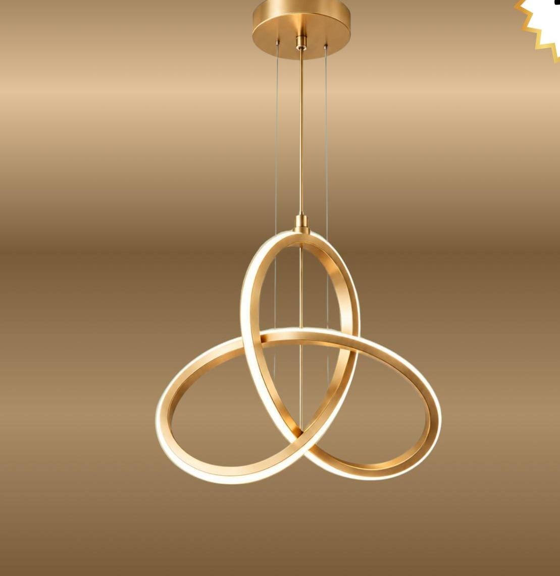 Modern Gold LED Ring Pendant Chandelier – 3 Interlocking Rings Ceiling Light