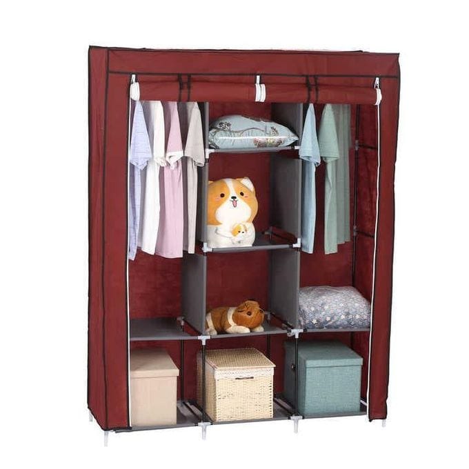 3-Column Metallic Wardrobe – Portable Clothes Storage Organizer - photo 2