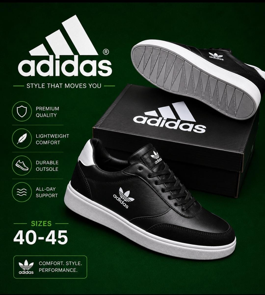 Adidas Leather Casual Sneakers – Premium Quality Boxed Shoes